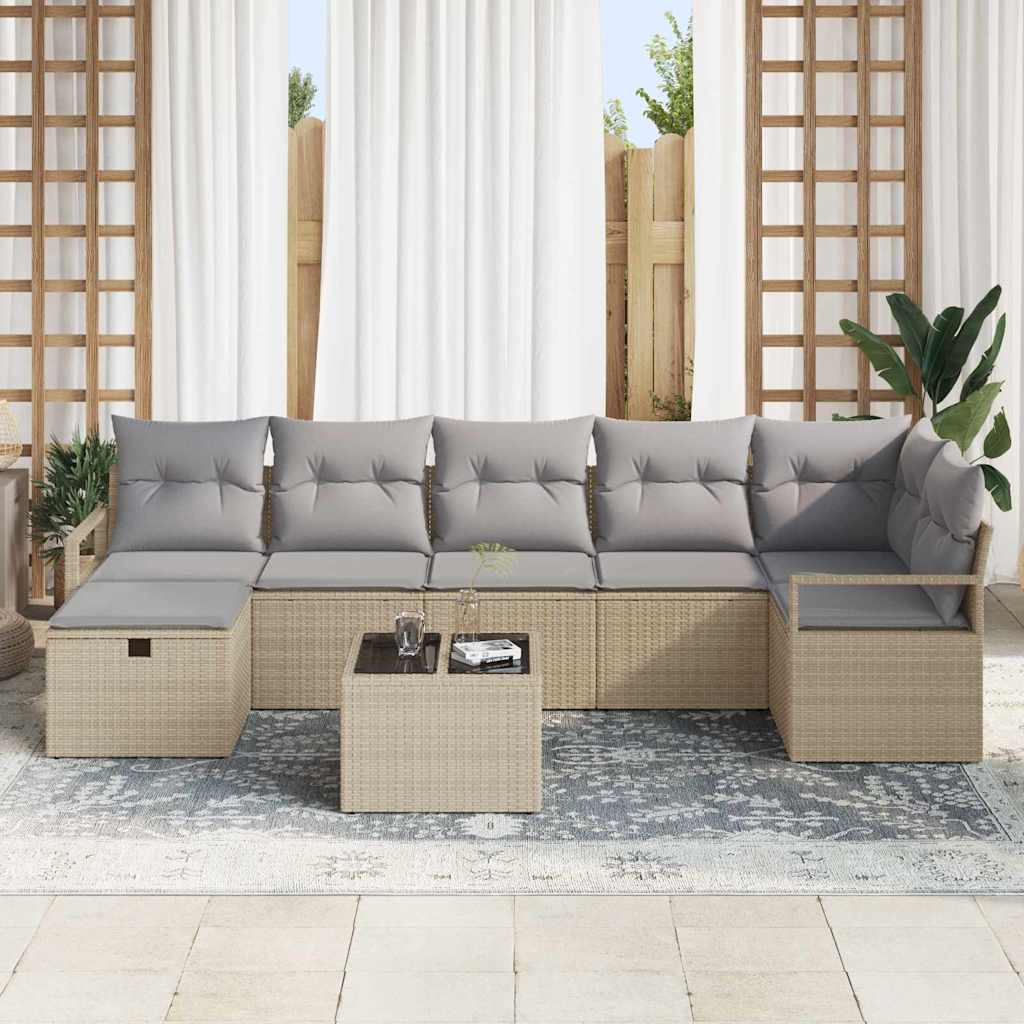 Sofa Set mit Kissen 8 pcs Beige und Hellgrau Poly-Rattan