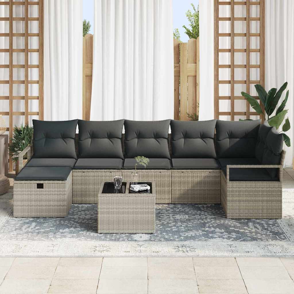 Sofa Set mit Kissen mit Speicher 8 pcs Hellgrau Poly-Rattan