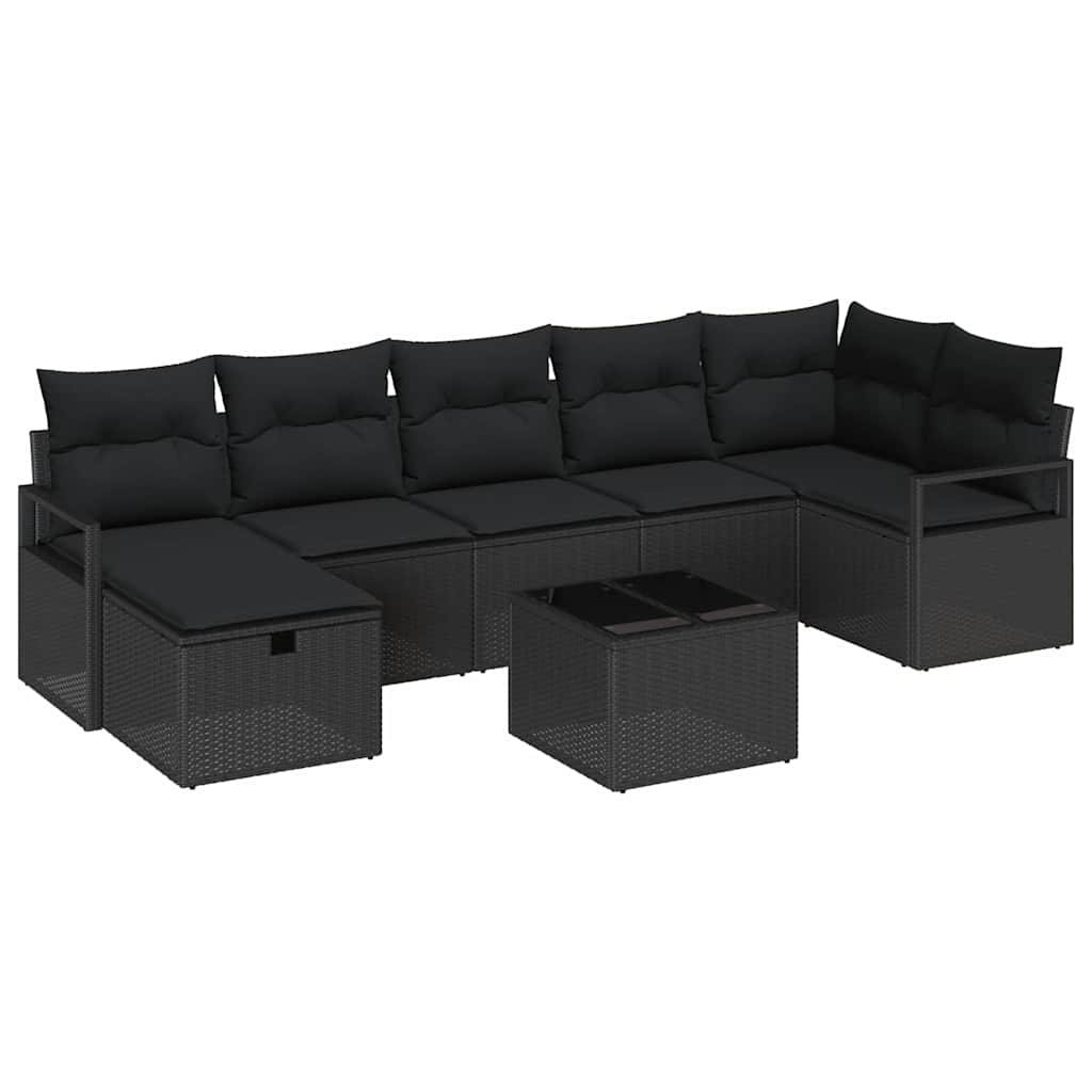 Sofa Set mit Kissen mit Speicher 8 pcs Schwarz Poly-Rattan