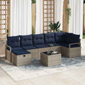 Sofa Set mit Kissen 8 pcs Grau und Marineblau Poly-Rattan