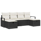 Sofa Set mit Kissen 6 pcs Schwarz und Creme Poly-Rattan