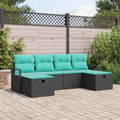 Sofa Set mit Kissen 6 pcs Schwarz und Türkis Poly-Rattan