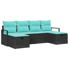 Sofa Set mit Kissen 6 pcs Schwarz und Türkis Poly-Rattan