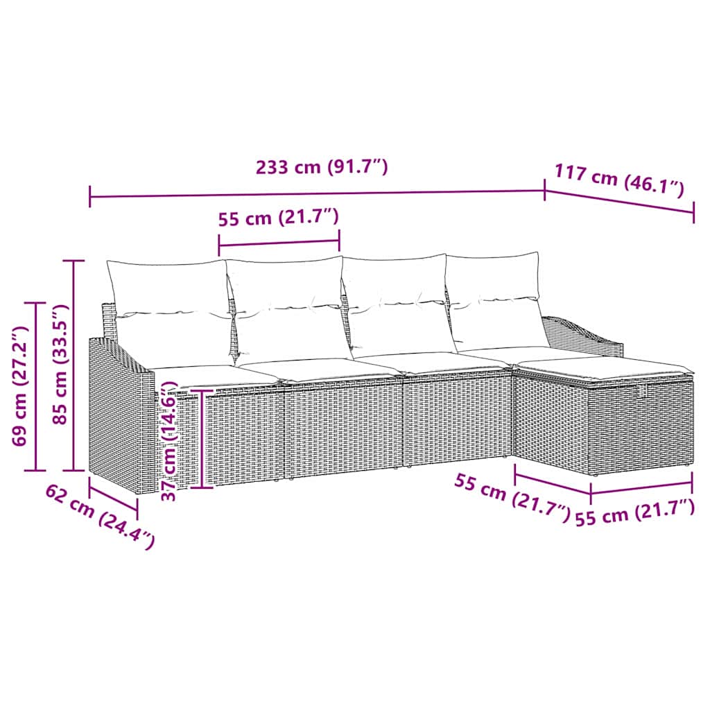 Sofa Set mit Kissen mit Speicher Beige Poly-Rattan