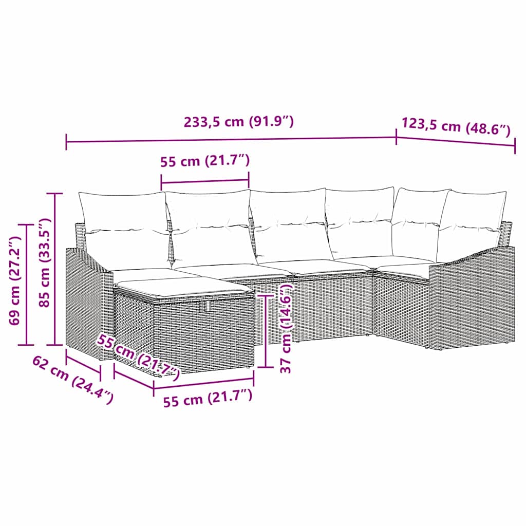 Sofa Set mit Kissen mit Speicher Grau Poly-Rattan