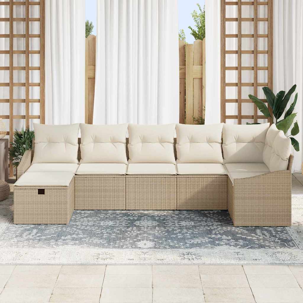 Sofa Set mit Kissen mit Speicher Beige Poly-Rattan