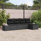 Gartensofa-set mit Kissen 5 pcs Schwarz Poly-Rattan
