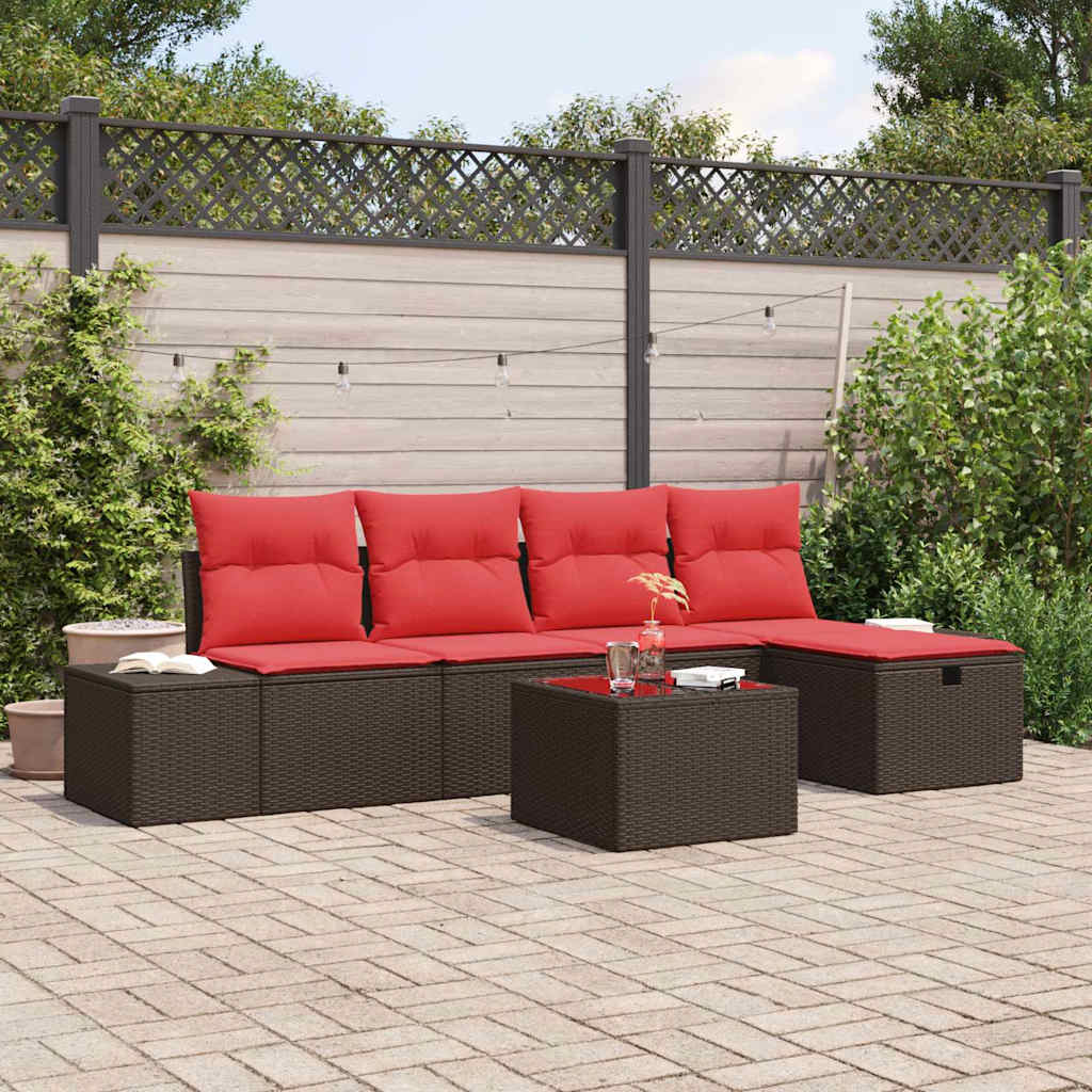 Gartensofa-set mit Kissen 6 pcs Braun Poly-Rattan