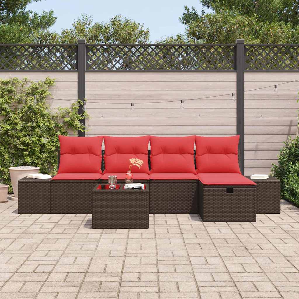 Gartensofa-set mit Kissen 6 pcs Braun Poly-Rattan