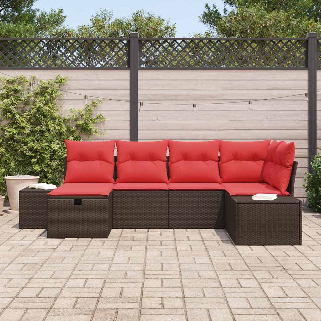 Gartensofa-set mit Kissen 6 pcs Braun Poly-Rattan