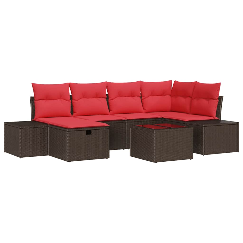 Gartensofa-set mit Kissen 7 pcs Braun Poly-Rattan