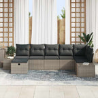 Gartensofa-set mit Kissen 7 pcs Grau Poly-Rattan