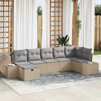 Gartensofa-set mit Kissen 7 pcs Beige Poly-Rattan
