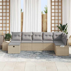 Gartensofa-set mit Kissen 7 pcs Beige Poly-Rattan