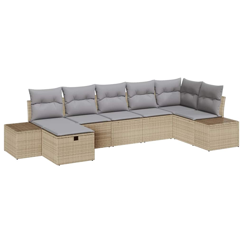 Gartensofa-set mit Kissen 7 pcs Beige Poly-Rattan