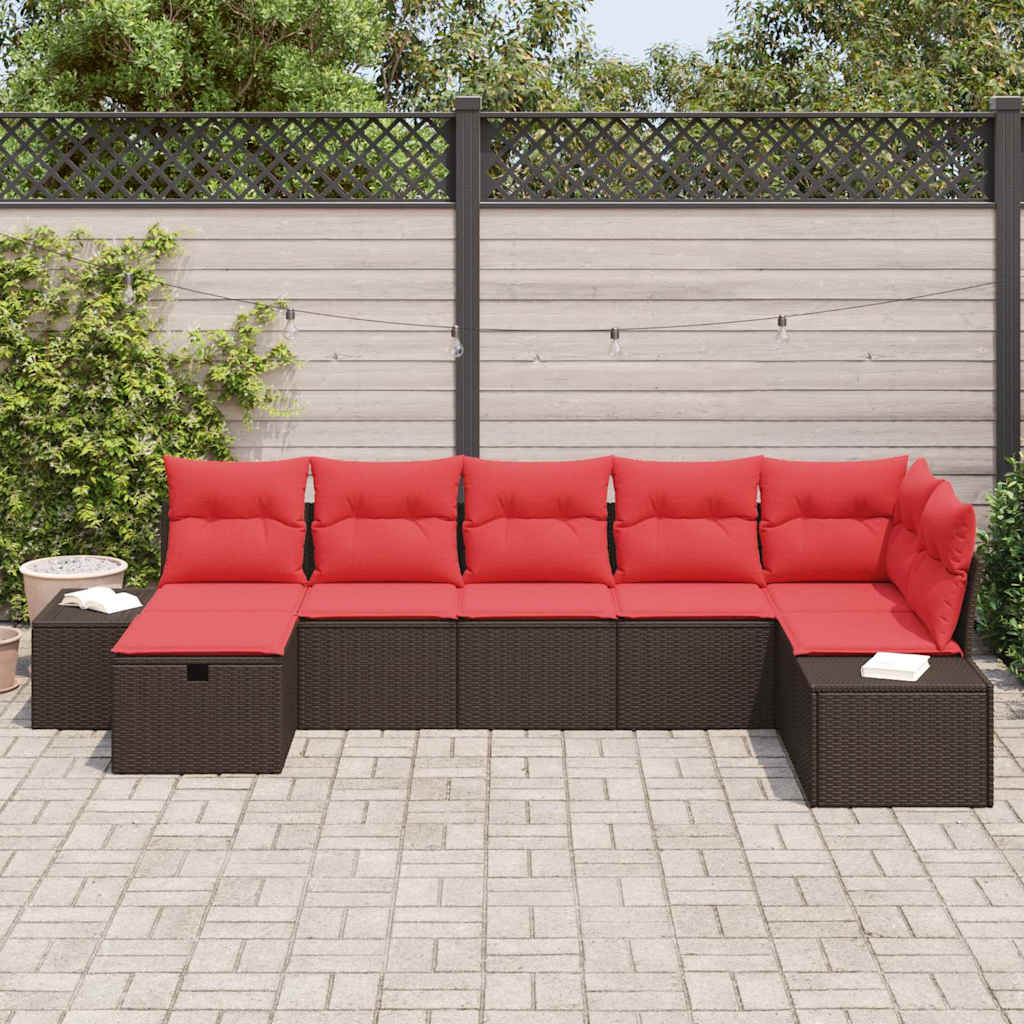 Gartensofa-set mit Kissen 7 pcs Braun Poly-Rattan