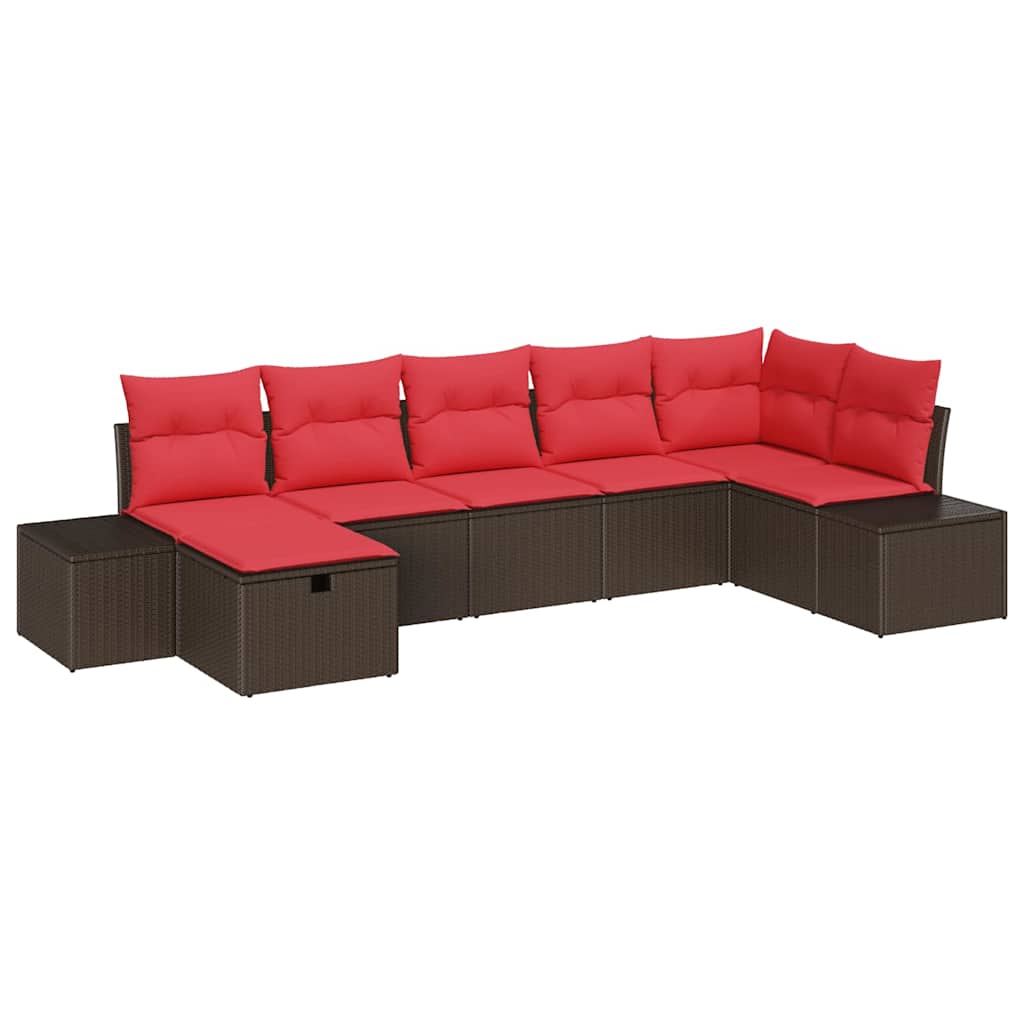 Gartensofa-set mit Kissen 7 pcs Braun Poly-Rattan