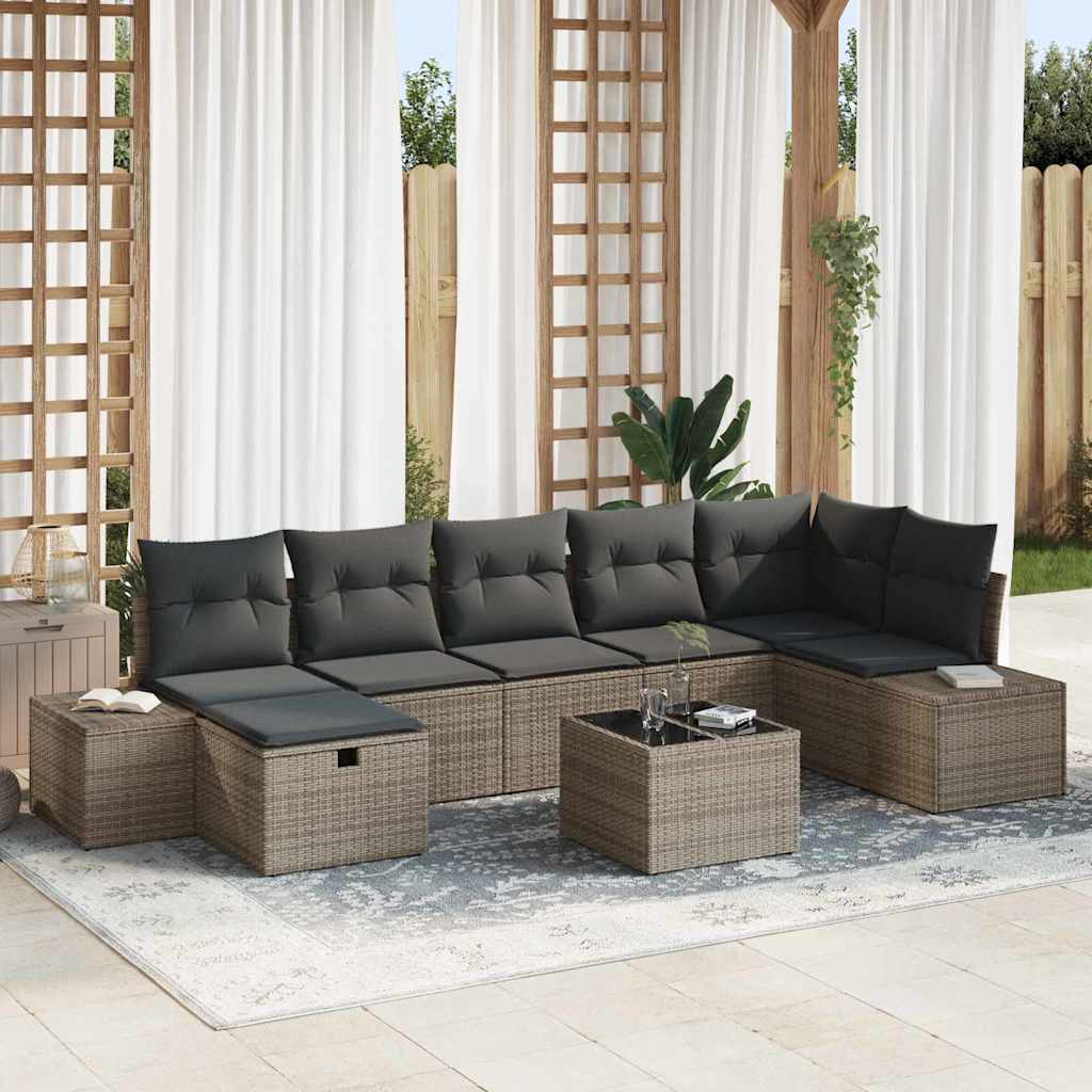 Gartensofa-set mit Kissen 8 pcs Grau Poly-Rattan
