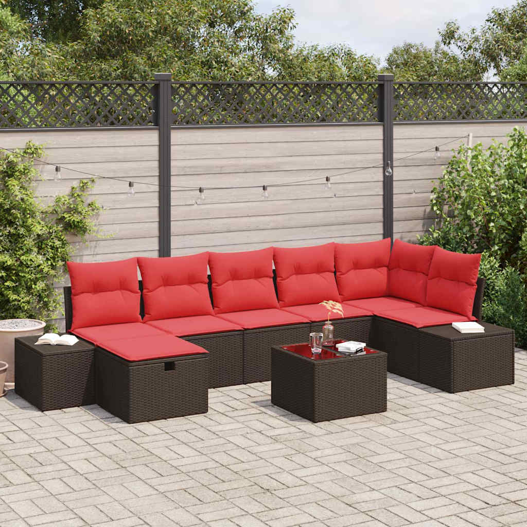 Gartensofa-set mit Kissen 8 pcs Braun Poly-Rattan