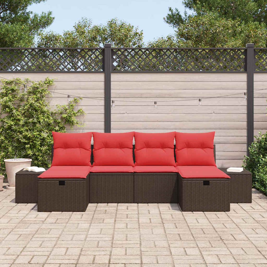 Gartensofa-set mit Kissen 6 pcs Braun Poly-Rattan