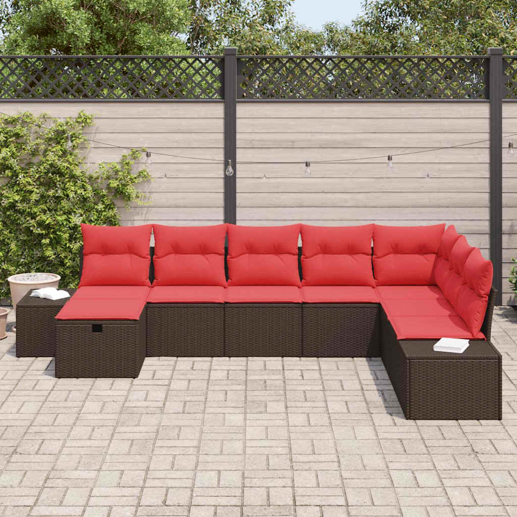 Gartensofa-set mit Kissen 8 pcs Braun Poly-Rattan