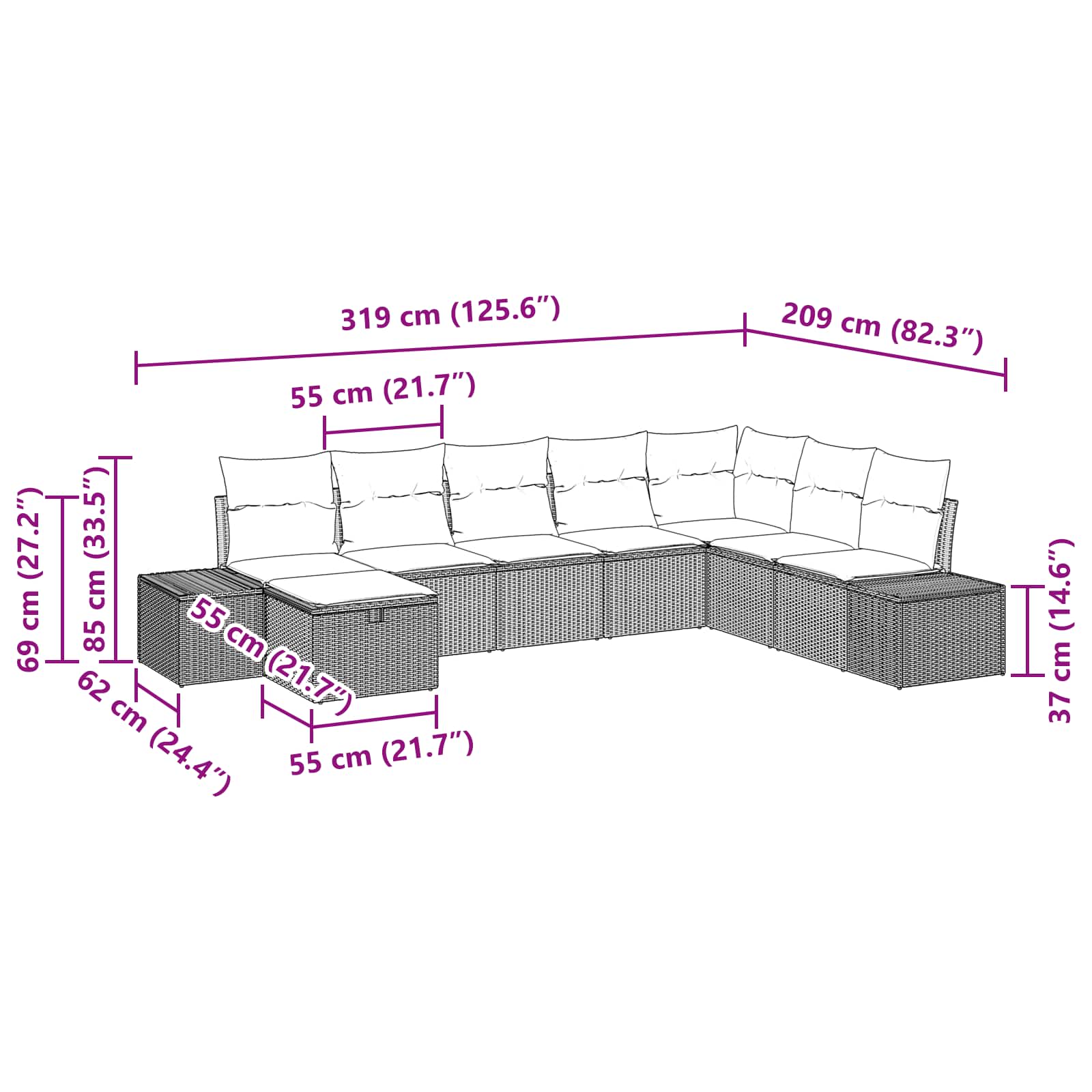 Gartensofa-set mit Kissen 8 pcs Braun Poly-Rattan