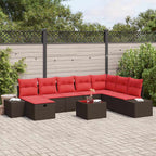 Gartensofa-set mit Kissen 9 pcs Braun Poly-Rattan
