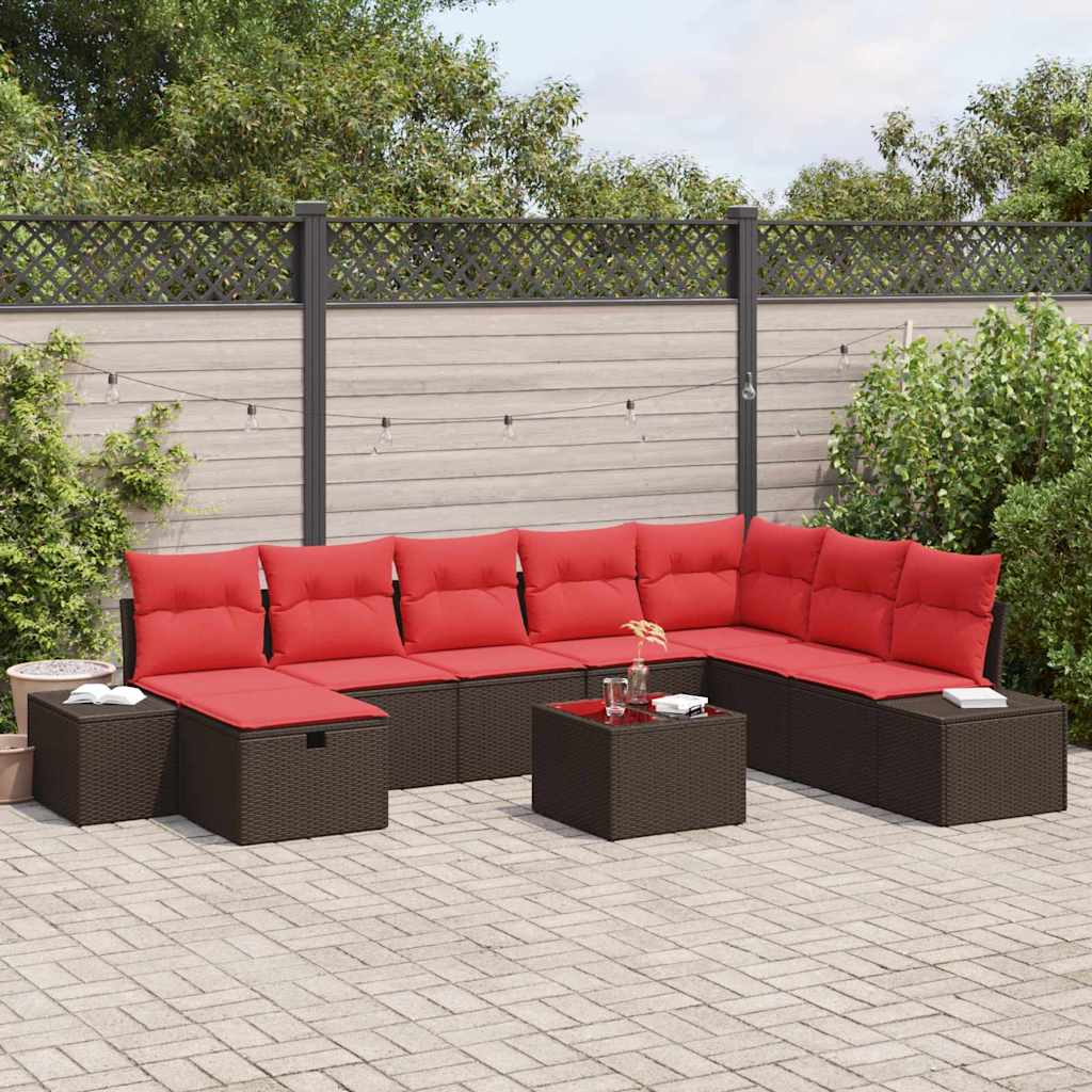 Gartensofa-set mit Kissen 9 pcs Braun Poly-Rattan