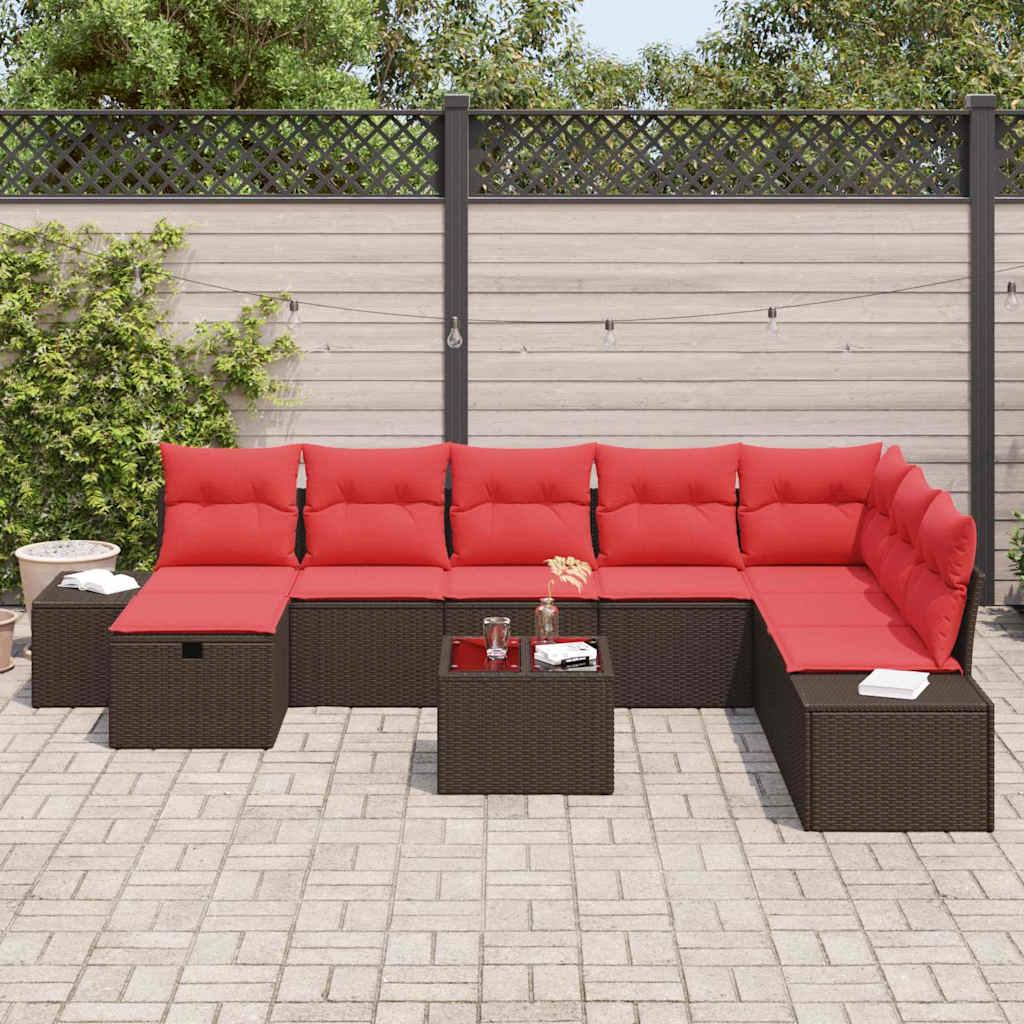 Gartensofa-set mit Kissen 9 pcs Braun Poly-Rattan