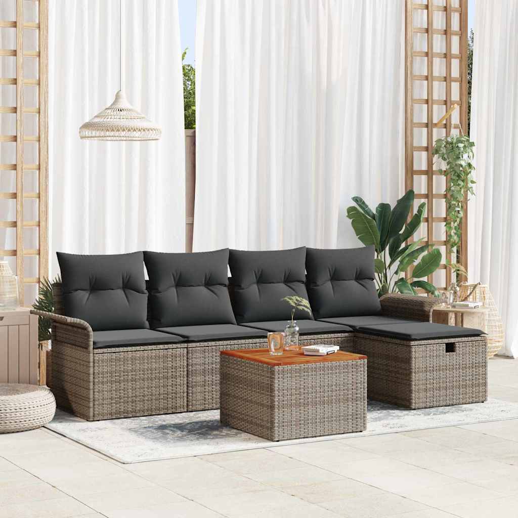 Gartensofa-set mit Kissen mit Speicher 6 pcs Grau Poly-Rattan