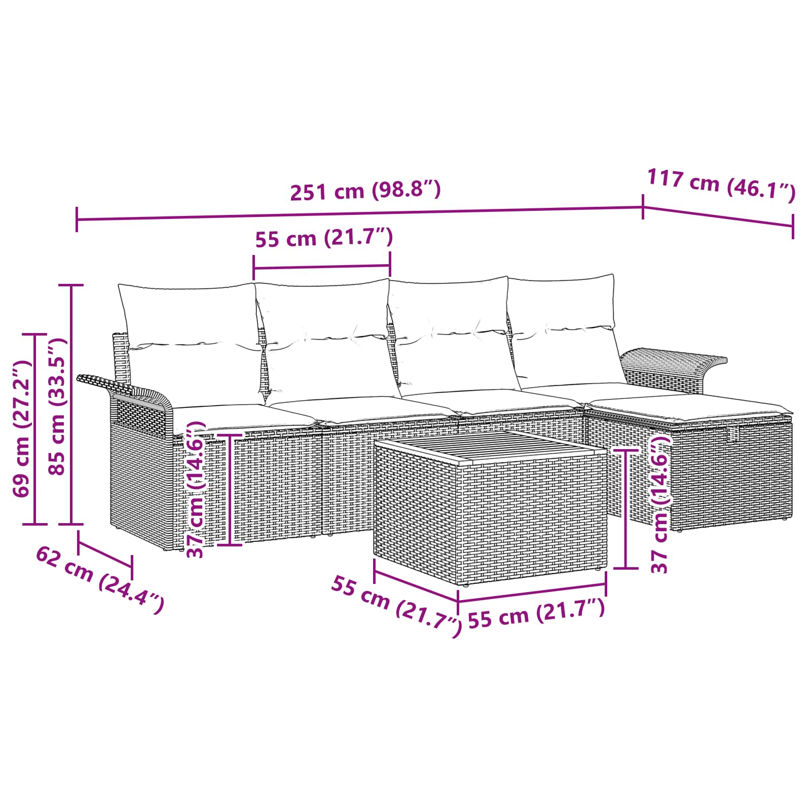 Gartensofa-set mit Kissen mit Speicher 6 pcs Grau Poly-Rattan