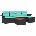 Gartensofa-set mit Kissen 6 pcs Schwarz Poly-Rattan
