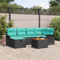 Gartensofa-set mit Kissen 7 pcs Schwarz Poly-Rattan