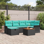 Gartensofa-set mit Kissen 7 pcs Schwarz Poly-Rattan