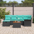 Gartensofa-set mit Kissen 7 pcs Schwarz Poly-Rattan