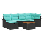 Gartensofa-set mit Kissen 7 pcs Schwarz Poly-Rattan