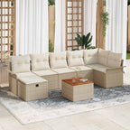 Gartensofa-set mit Kissen mit Speicher 8 pcs Beige Poly-Rattan
