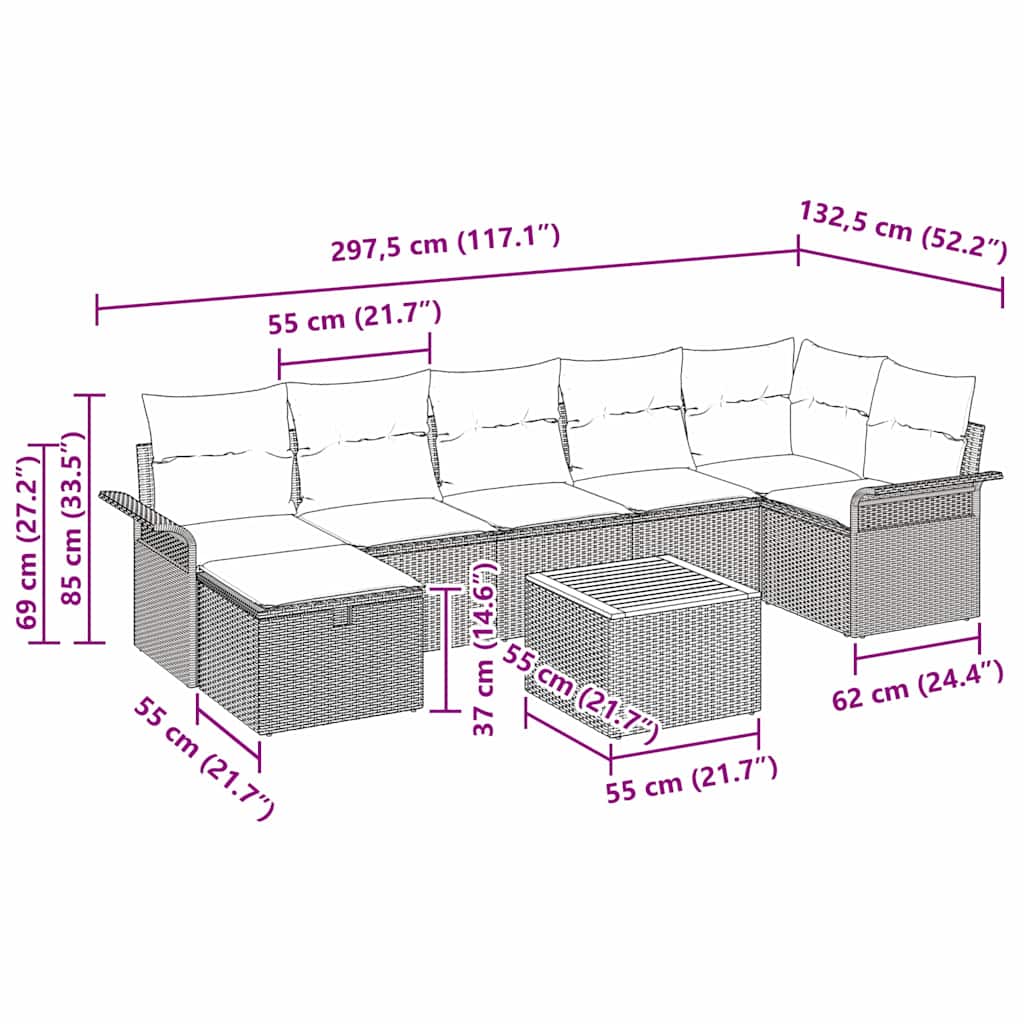 Gartensofa-set mit Kissen mit Speicher 8 pcs Beige Poly-Rattan