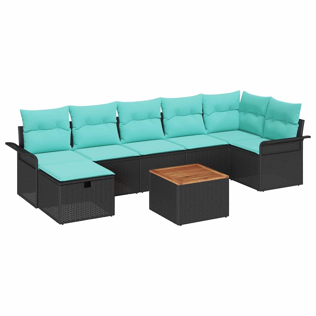 Gartensofa-set mit Kissen 8 pcs Schwarz Poly-Rattan