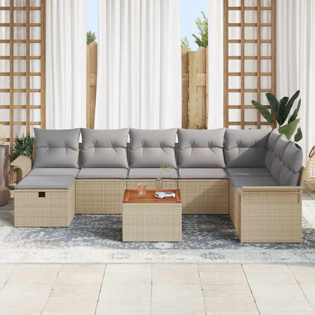 Gartensofa-set mit Kissen mit Speicher 9 pcs Beige Poly-Rattan