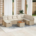 Gartensofa-set mit Kissen mit Speicher 9 pcs Beige Poly-Rattan