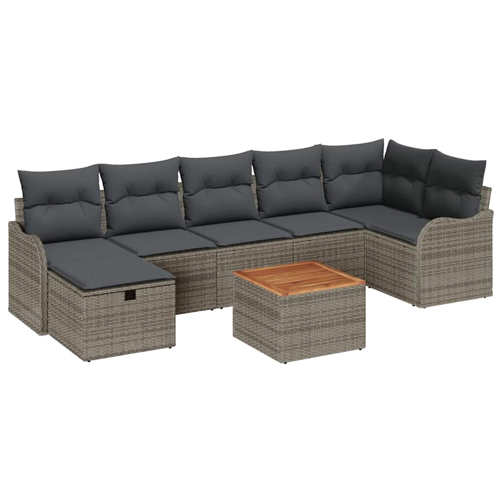 Gartensofa-set mit Kissen mit Speicher 8 pcs Grau Poly-Rattan