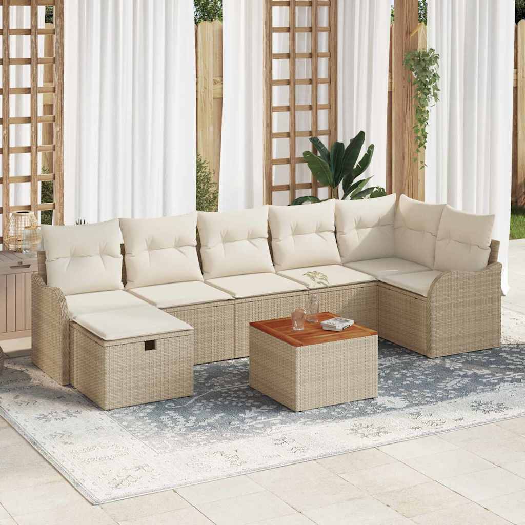Gartensofa-set mit Kissen mit Speicher 8 pcs Beige Poly-Rattan