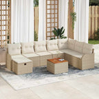 Gartensofa-set mit Kissen mit Speicher 9 pcs Beige Poly-Rattan