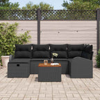 Gartensofa-set mit Kissen 7 pcs Schwarz Poly-Rattan