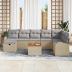 Gartensofa-set mit Kissen mit Speicher 9 pcs Beige Poly-Rattan