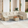 Gartensofa-set mit Kissen mit Speicher 9 pcs Beige Poly-Rattan