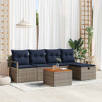 Gartensofa-set mit Kissen mit Speicher 6 pcs Grau Poly-Rattan