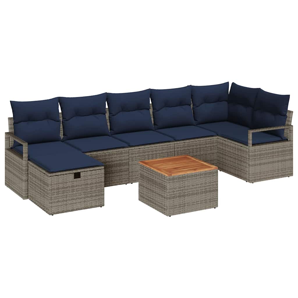 Gartensofa-set mit Kissen mit Speicher 8 pcs Grau Poly-Rattan