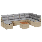 Gartensofa-set mit Kissen mit Speicher 9 pcs Beige Poly-Rattan